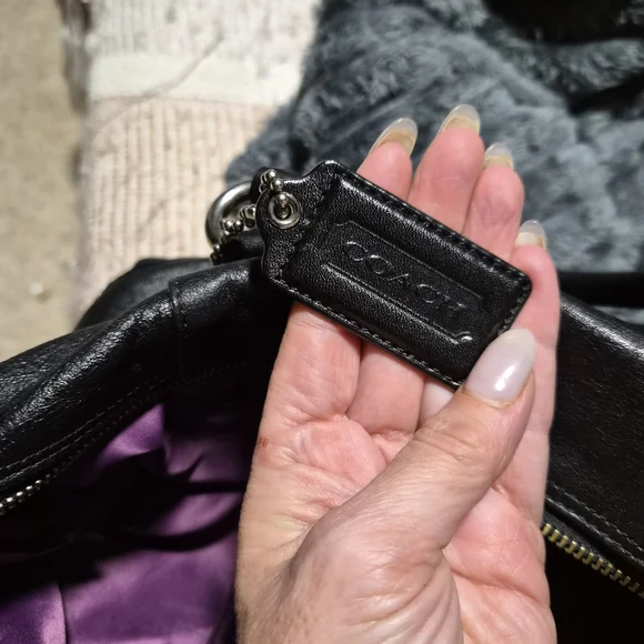 Coach Ashley Black Pebbled Leather Satchel Bag | Purple Lining | F15445 - Picture 5 of 11